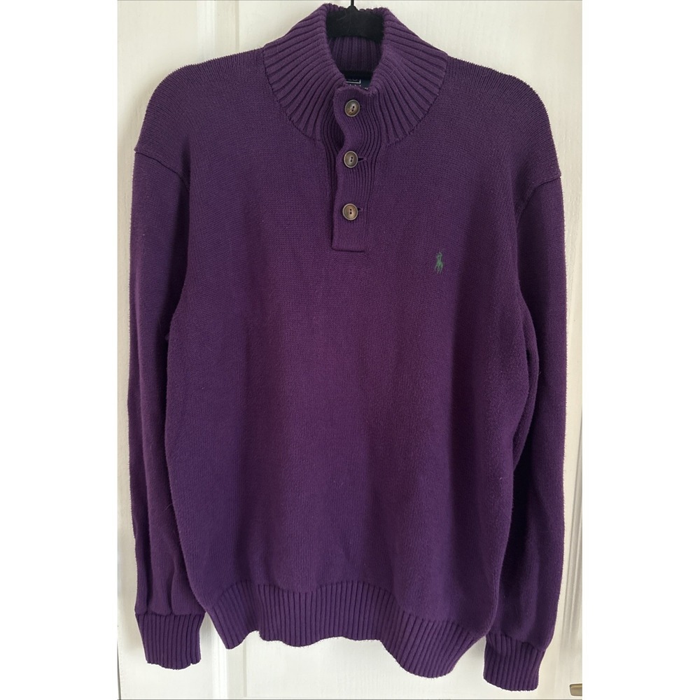 Polo Ralph Lauren Pullover Men's Purple 3 Button Chunky Sweater Vintage Sz XL